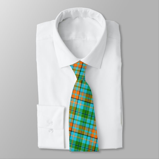 Blue Orange Green Plaid Tartan Design  Neck Tie (Tied)