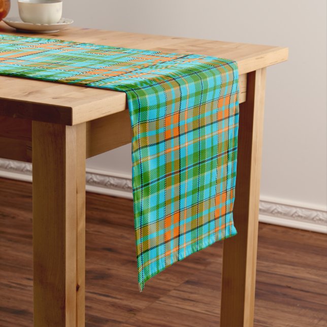 Blue Orange Green Plaid Tartan Design  Short Table Runner (In Situ)