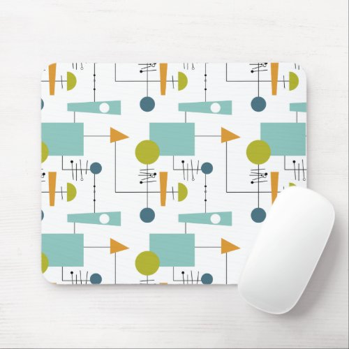 Blue Orange Green Shapes Lines Mid_Century Pattern Mouse Pad