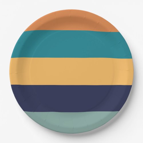 Blue Orange Green Stripes  Paper Plates