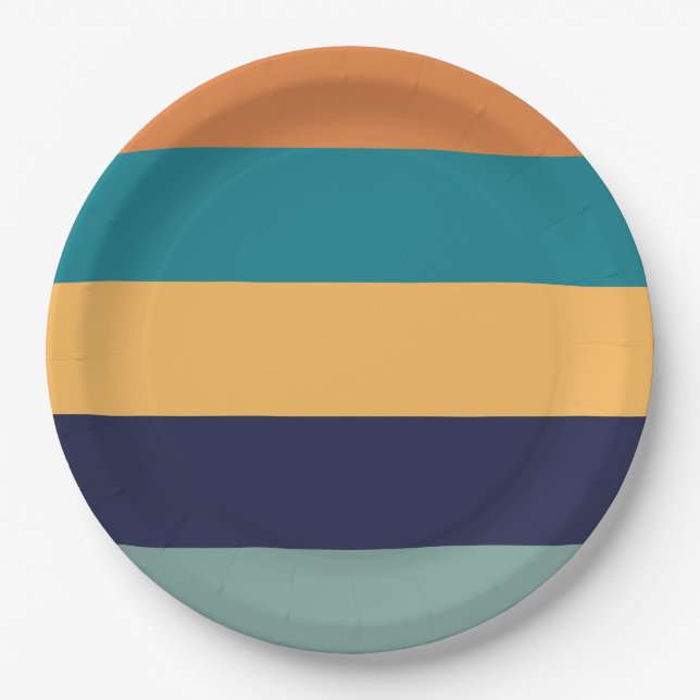 Blue Orange Green Stripes  Paper Plates (Front)