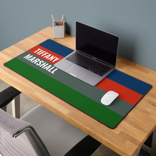 Blue Orange Green Stripes Pattern Personalized Desk Mat (Office 2)