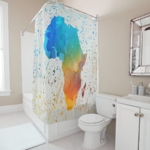 Blue, Orange & Green Watercolor Africa Shower Curtain