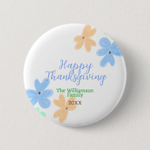 Blue orange green watercolor flower winterThanks Button