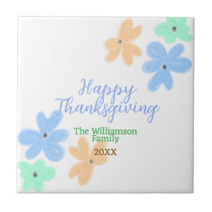 Blue orange green watercolor flower winterThanks  Ceramic Tile