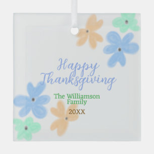 Blue orange green watercolor flower winterThanks Glass Ornament