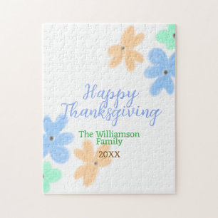 Blue orange green watercolor flower winterThanks Jigsaw Puzzle
