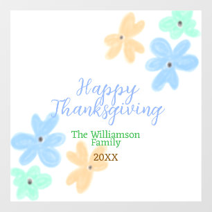 Blue orange green watercolor flower winterThanks Window Cling