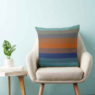 Blue, orange, green, yellow and gray stripes throw pillow