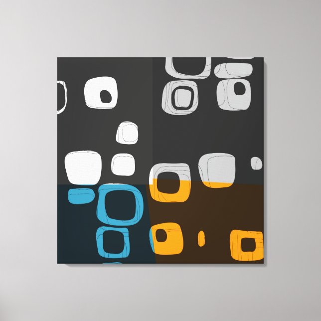 Blue, Orange, Grey Retro Abstract Art Canvas Print (Front)