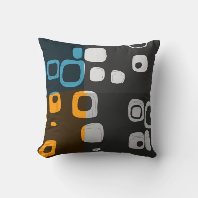 Blue, Orange, Grey Retro Abstract Art Pillow (Front)