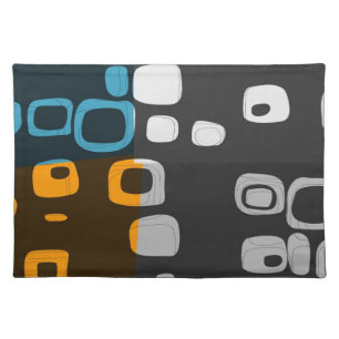 Blue, Orange, Grey Retro Abstract Art Placemat