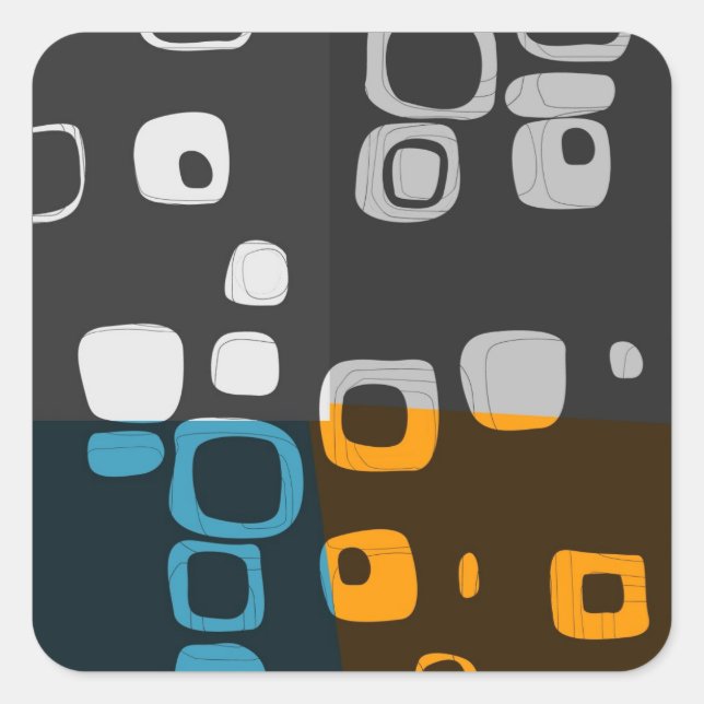 Blue, Orange, Grey Retro Abstract Art Stickers (Front)