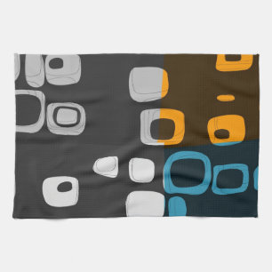Blue, Orange, Grey Retro Abstract Art Towel
