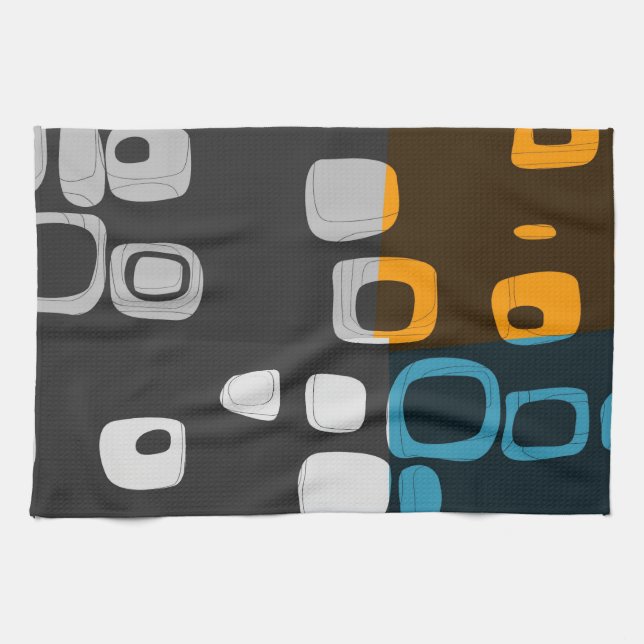 Blue, Orange, Grey Retro Abstract Art Towel (Horizontal)