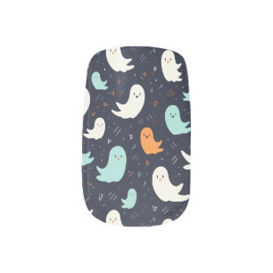 Blue Orange Halloween Ghost Pattern Minx Nail Art