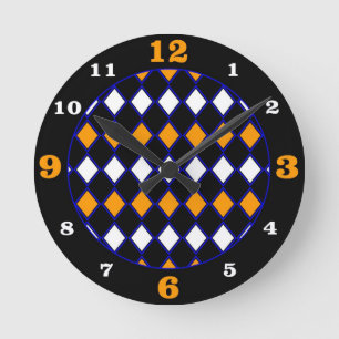 Blue & Orange Harlequin Pattern Round Clock