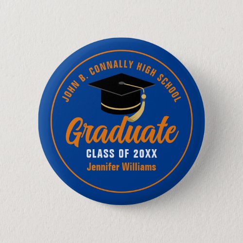 Blue Orange High School Graduate Alumni Name Tag Button