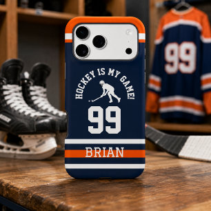 Blue Orange Hockey Number Design iPhone 17 Pro Max Case