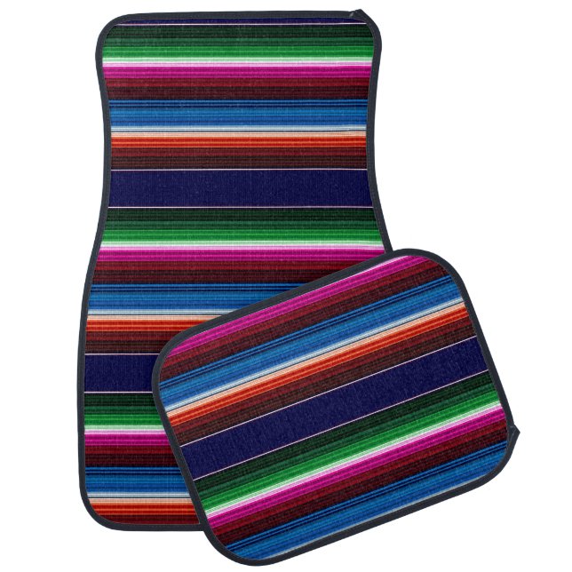 Blue, Orange, Hot Pink, Green Mexican Sarape Car Floor Mat (Set)