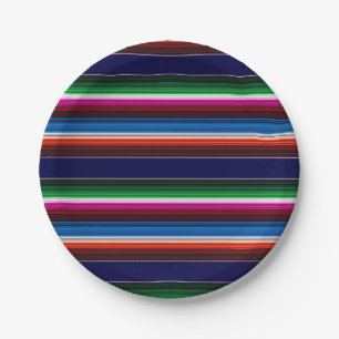 Blue, Orange, Hot Pink, Green Mexican Sarape Paper Plates