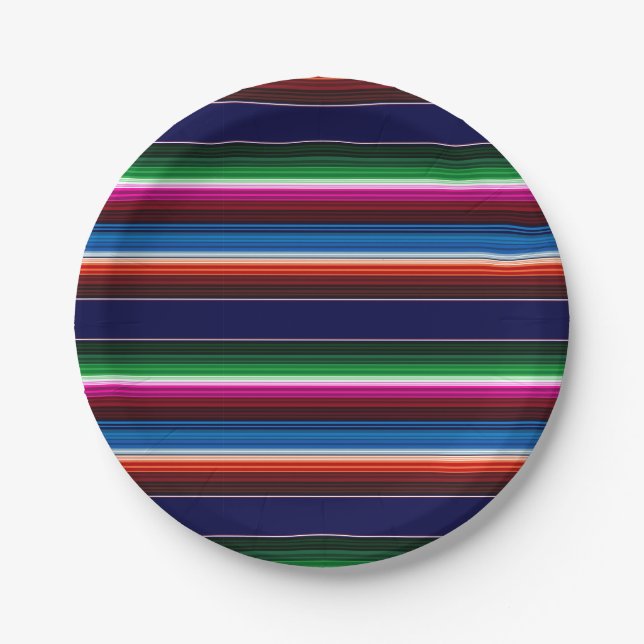 Blue, Orange, Hot Pink, Green Mexican Sarape Paper Plates (Front)