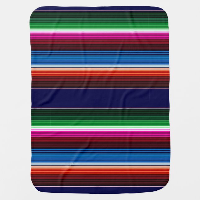 Blue, Orange, Hot Pink, Green Mexican Sarape Swaddle Blanket (Front)
