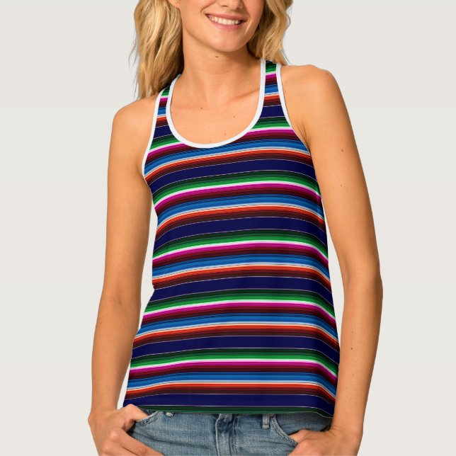 Blue, Orange, Hot Pink, Green Mexican Sarape Tank Top (Front)