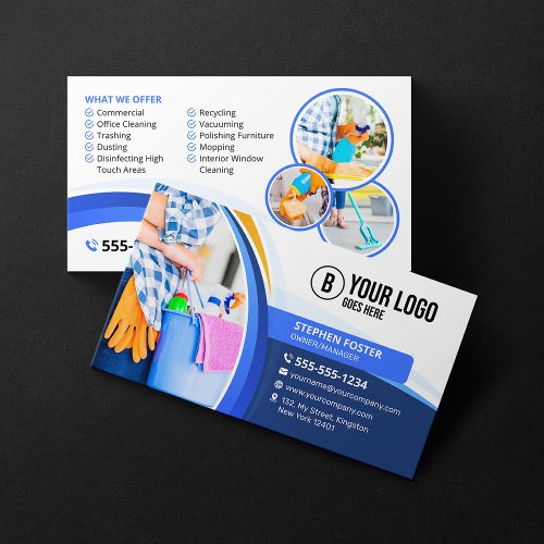 Blue Orange House Cleaning Janitorial Maid Service Business Card