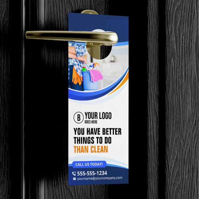 Blue Orange House Cleaning Janitorial Maid Service Door Hanger (Creator Uploaded)