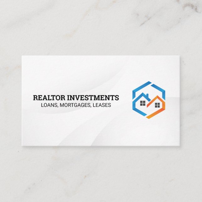 Blue Orange Houses Logo | Sleek White Business Card (Front)