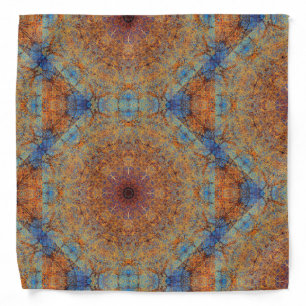 Blue Orange Intricate Boho Mandala Modern Hippie Bandana