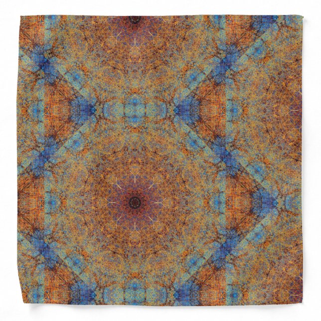Blue Orange Intricate Boho Mandala Modern Hippie Bandana (Front)