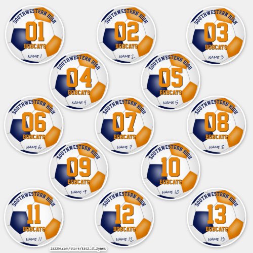 blue orange kids soccer team colors set of 13 sticker