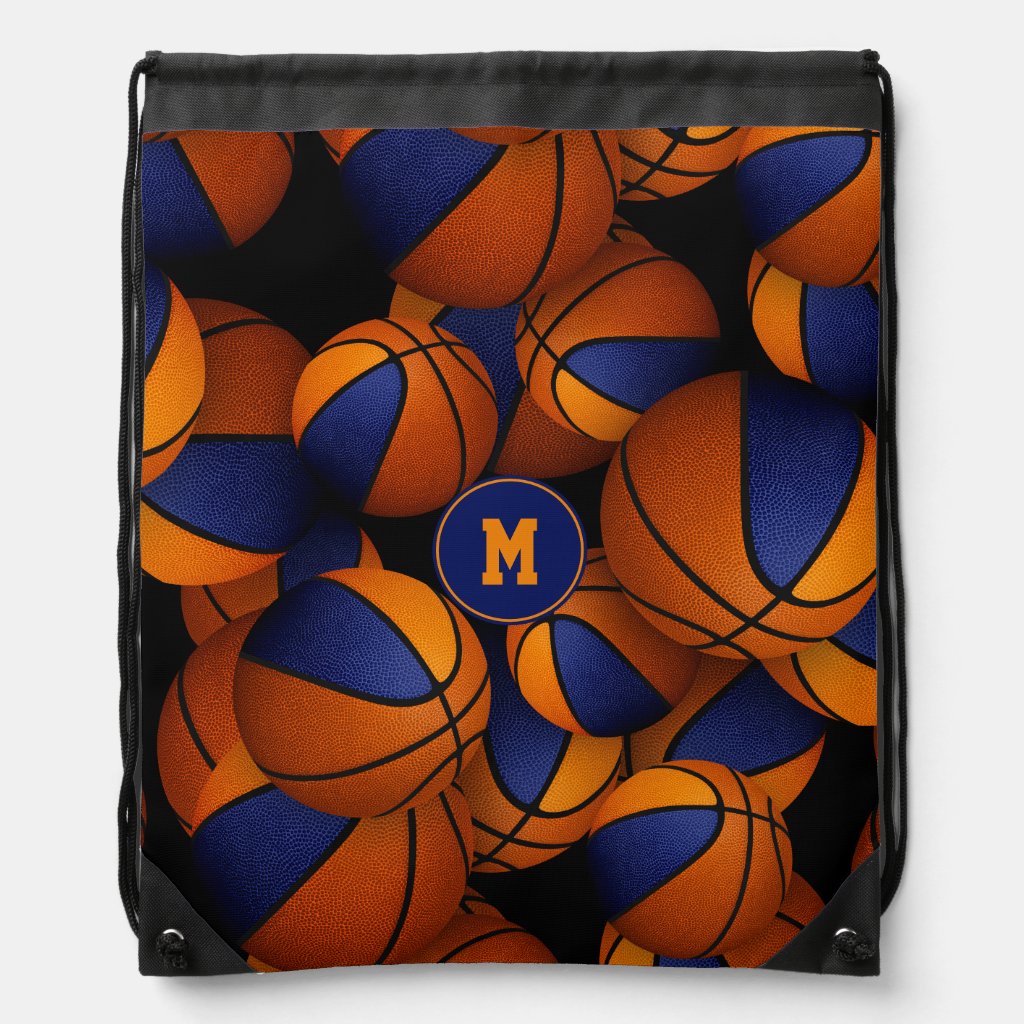 blue orange kids team sports colors basketball drawstring backpack