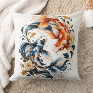 Blue & Orange Koi Fish Throw Pillow
