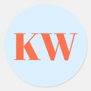 Blue Orange Large Monogrammed Initial Personalized Classic Round Sticker
