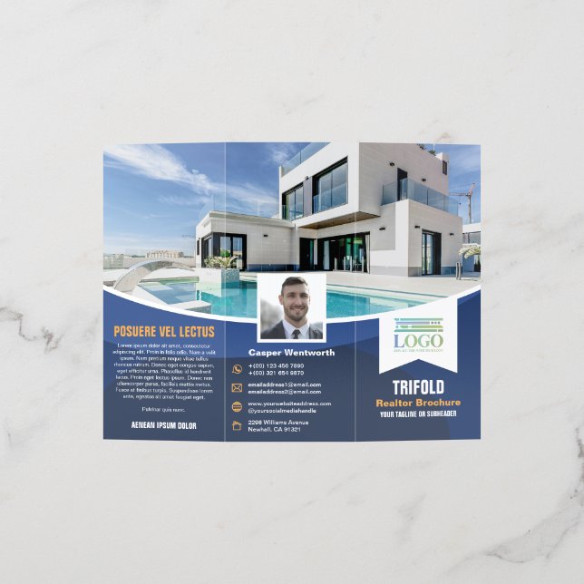 Blue Orange Logo Photos Realtor Real Estate Brochure (Outside)