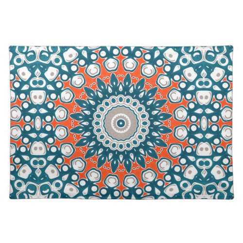 Blue  Orange Mandala Kaleidoscope Medallion Cloth Placemat