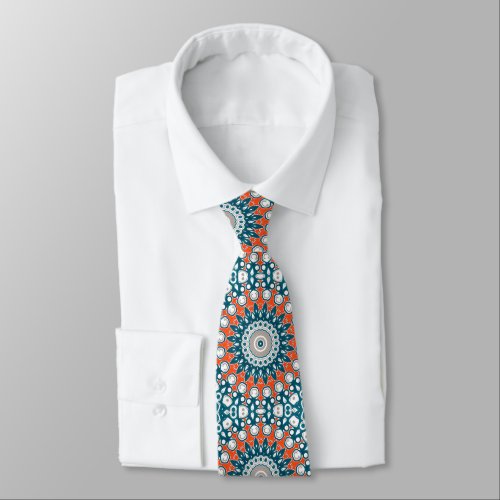 Blue  Orange Mandala Kaleidoscope Medallion Neck Tie