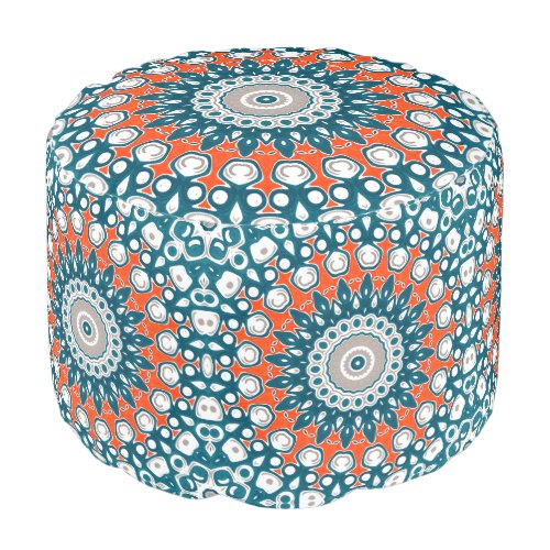 Blue  Orange Mandala Kaleidoscope Medallion Pouf