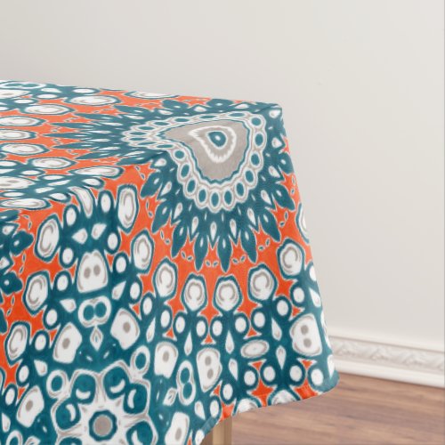 Blue  Orange Mandala Kaleidoscope Medallion Tablecloth