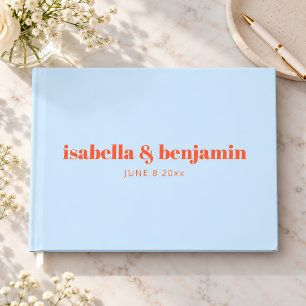 Blue Orange Modern Bold Typography Wedding Guest Book