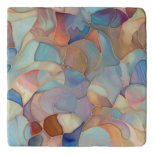 Blue orange mother of pearl trivet