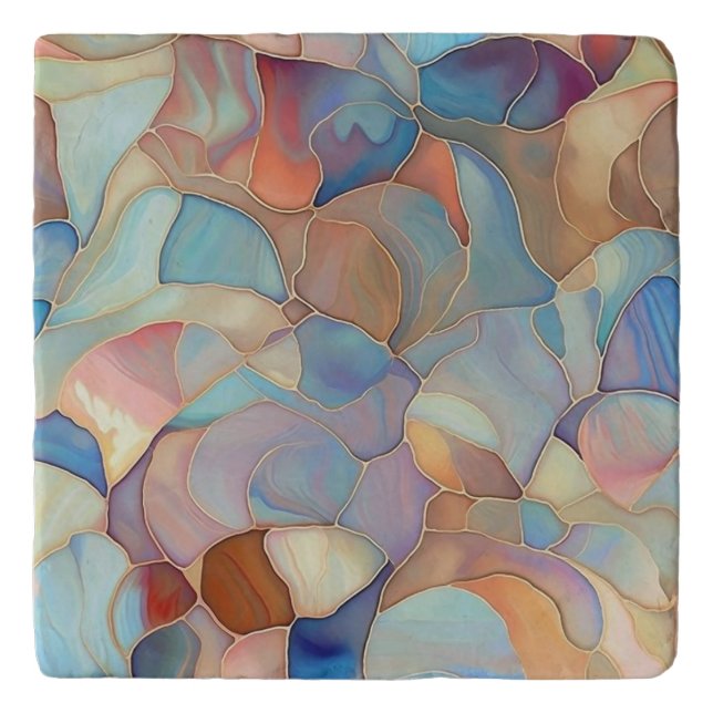 Blue orange mother of pearl  trivet (Front)