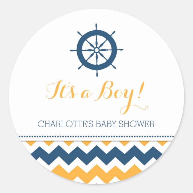 Blue Orange Nautical Baby Shower Favor Stickers (Front)