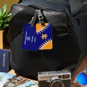 blue orange or ANY colors softball baseball Luggage Tag