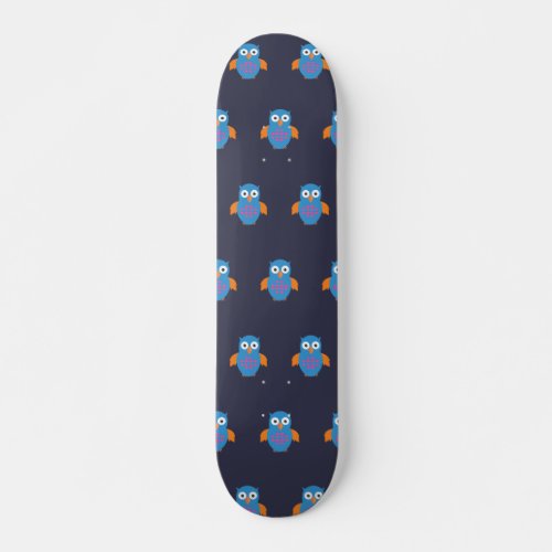 Blue  Orange Owl Skateboard