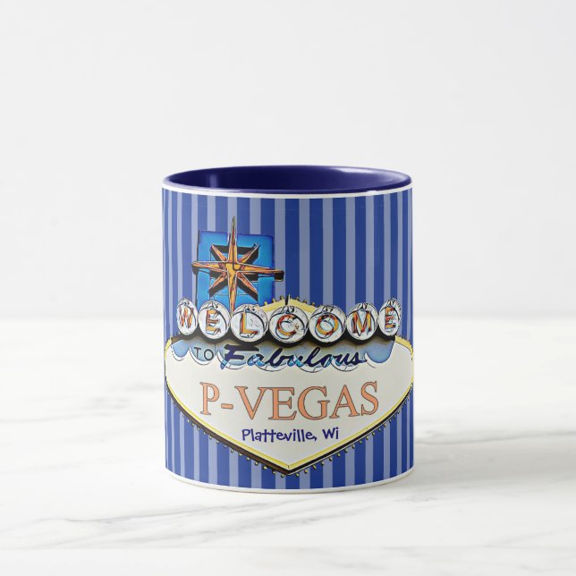 Blue Orange P-Vegas Platteville Wisconsin Mug (Center)