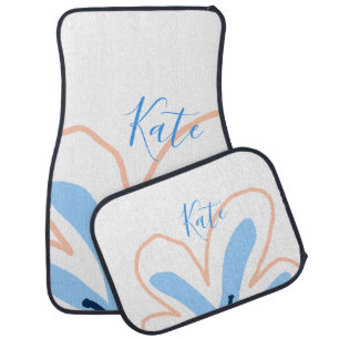 Blue orange pastel flower add name boho retro gift car floor mat